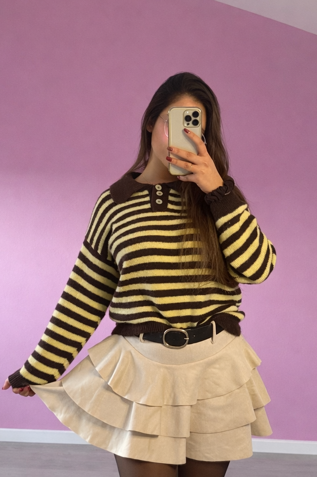 Polo de malha cozy listrado